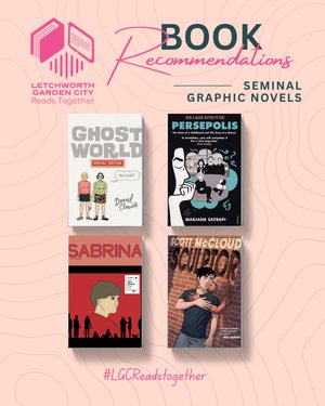 A graphic displaying four book covers: Ghost World, Persepolis, Sabrina, and The Sculptor