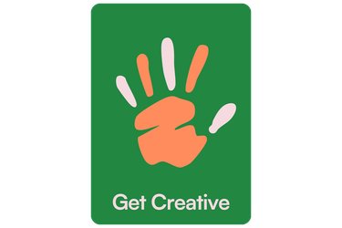 An icon of a handprint that says "Get Creative".