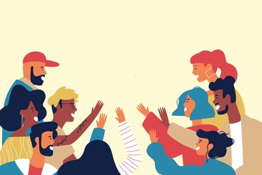 Cartoon illustration of a diverse friend group of young people.